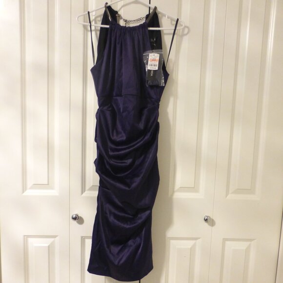 LE-CHATEAU purple plum silky satin cocktail party midi dress - NWT! - Picture 12 of 12